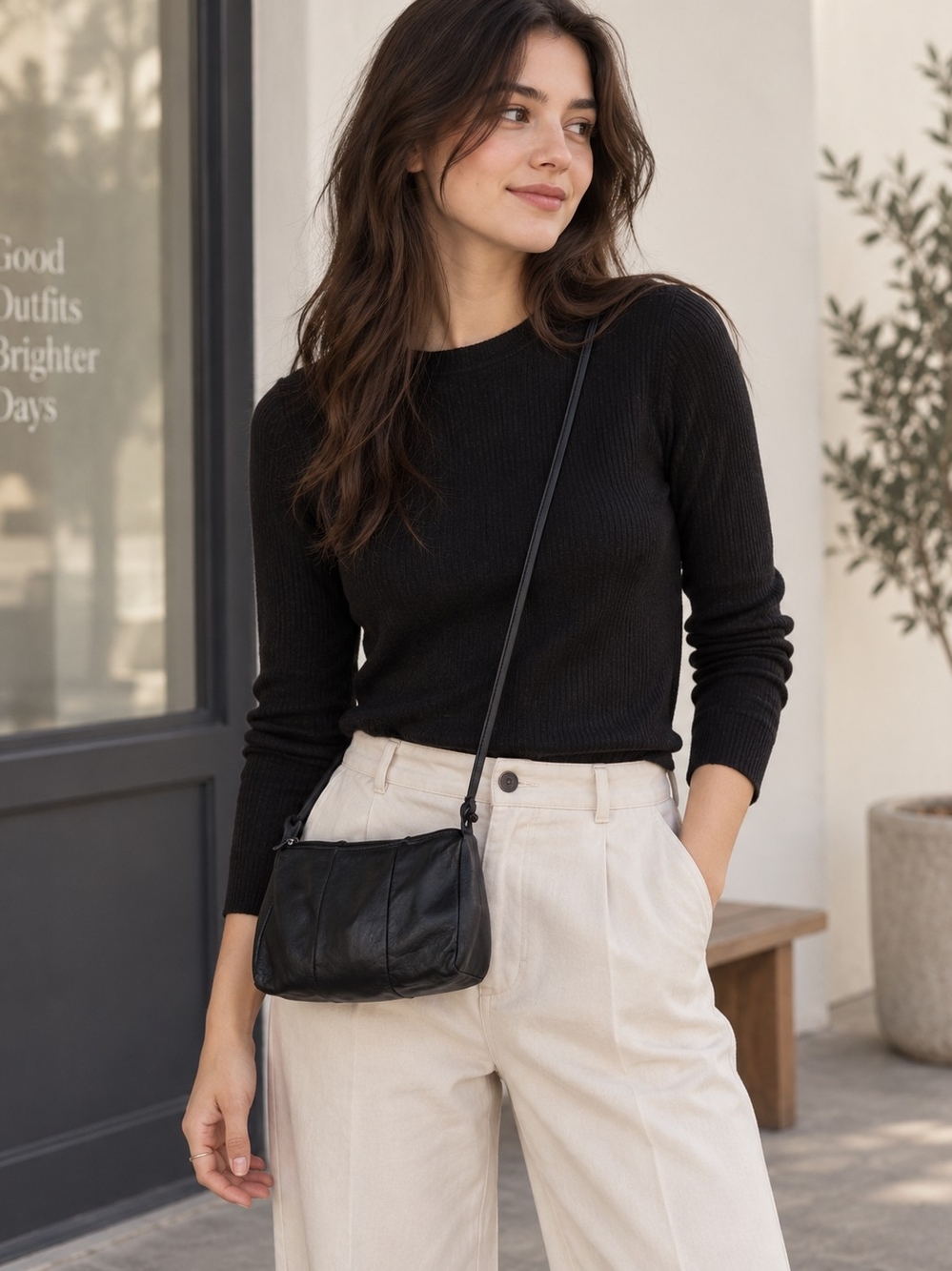 Black Leather Crossbody Bag - Sleek Everyday Carry